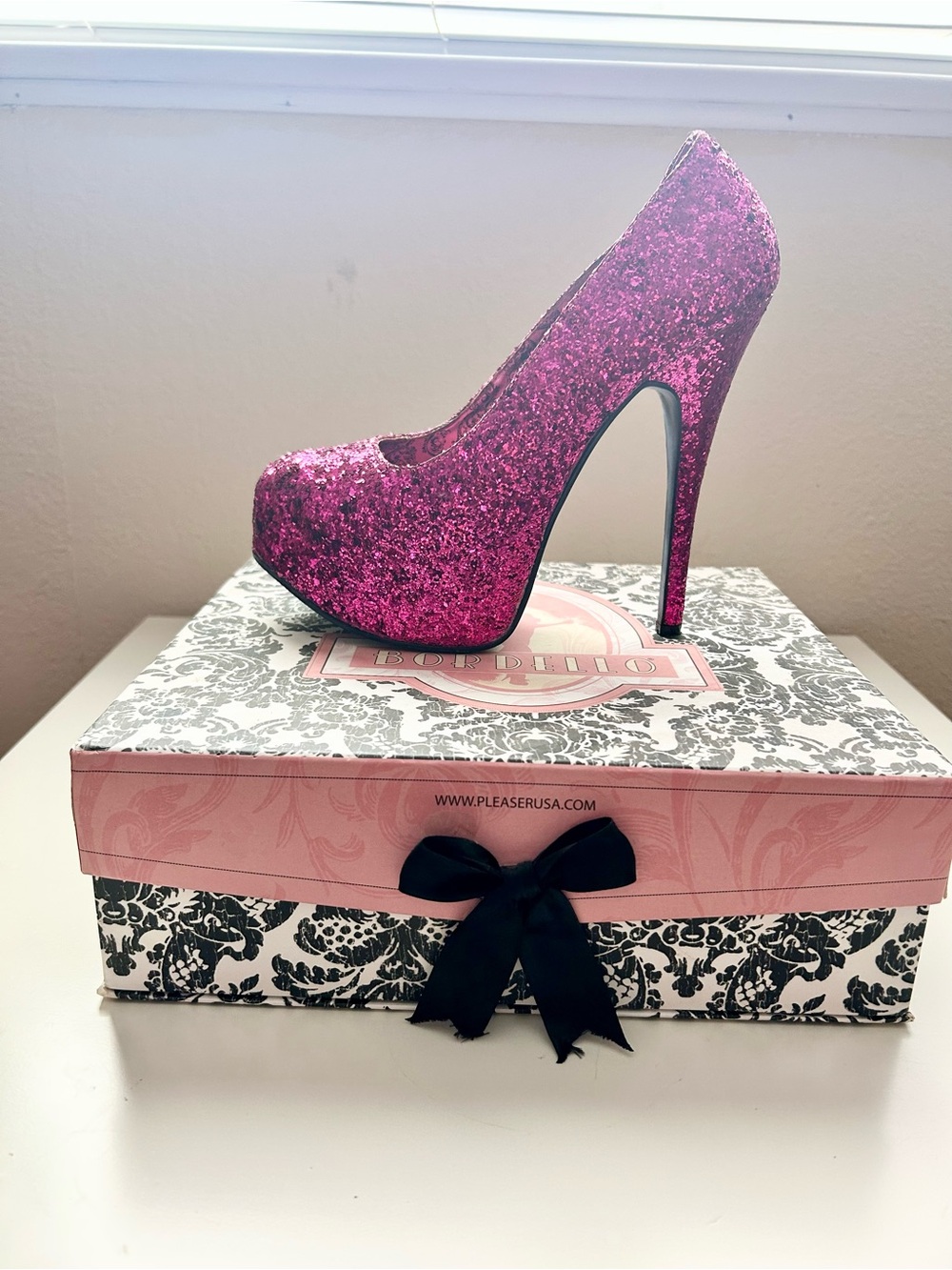 Bordello Hot Pink Glitter Platform Stiletto Pump